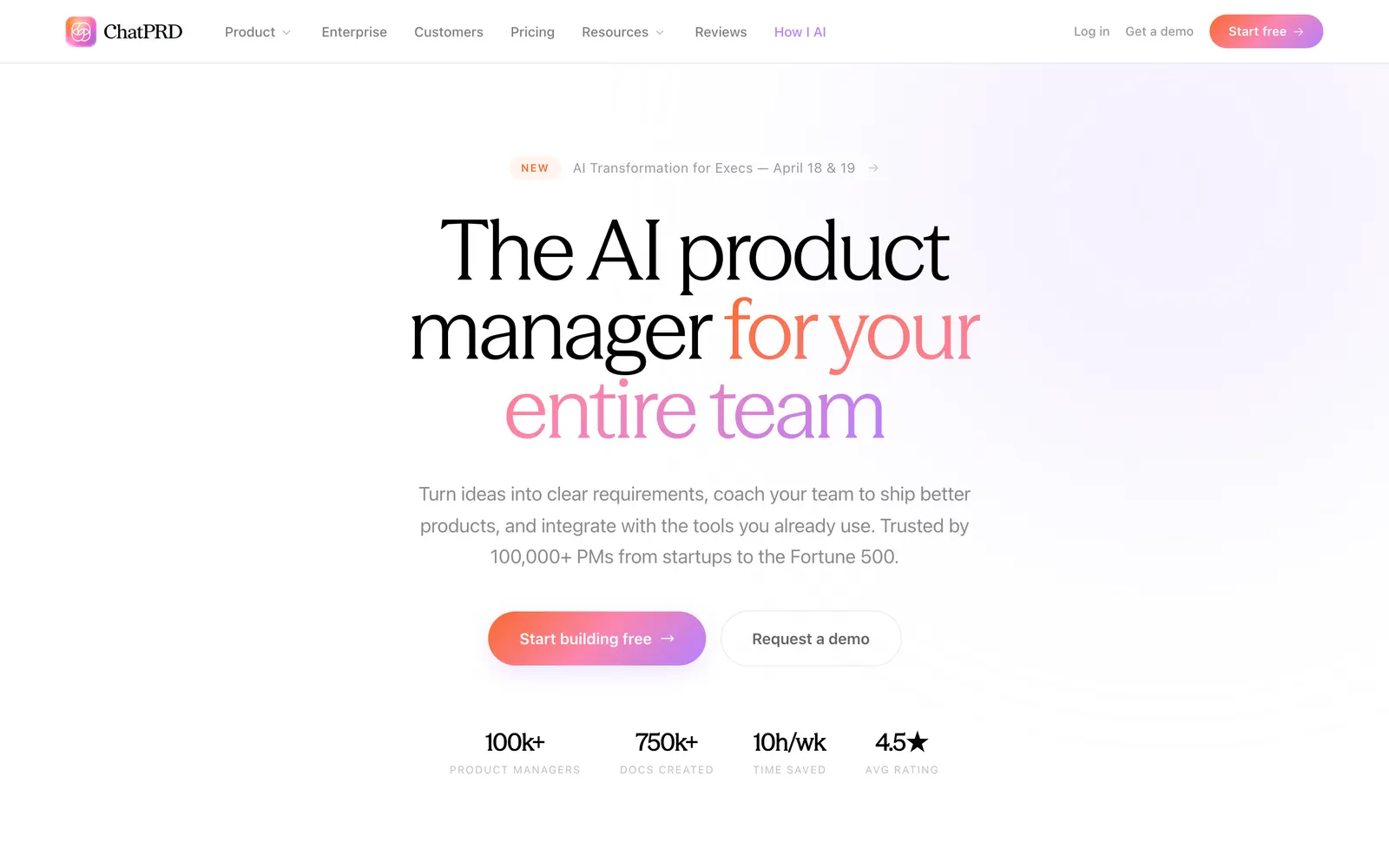 The ChatPRD home page
