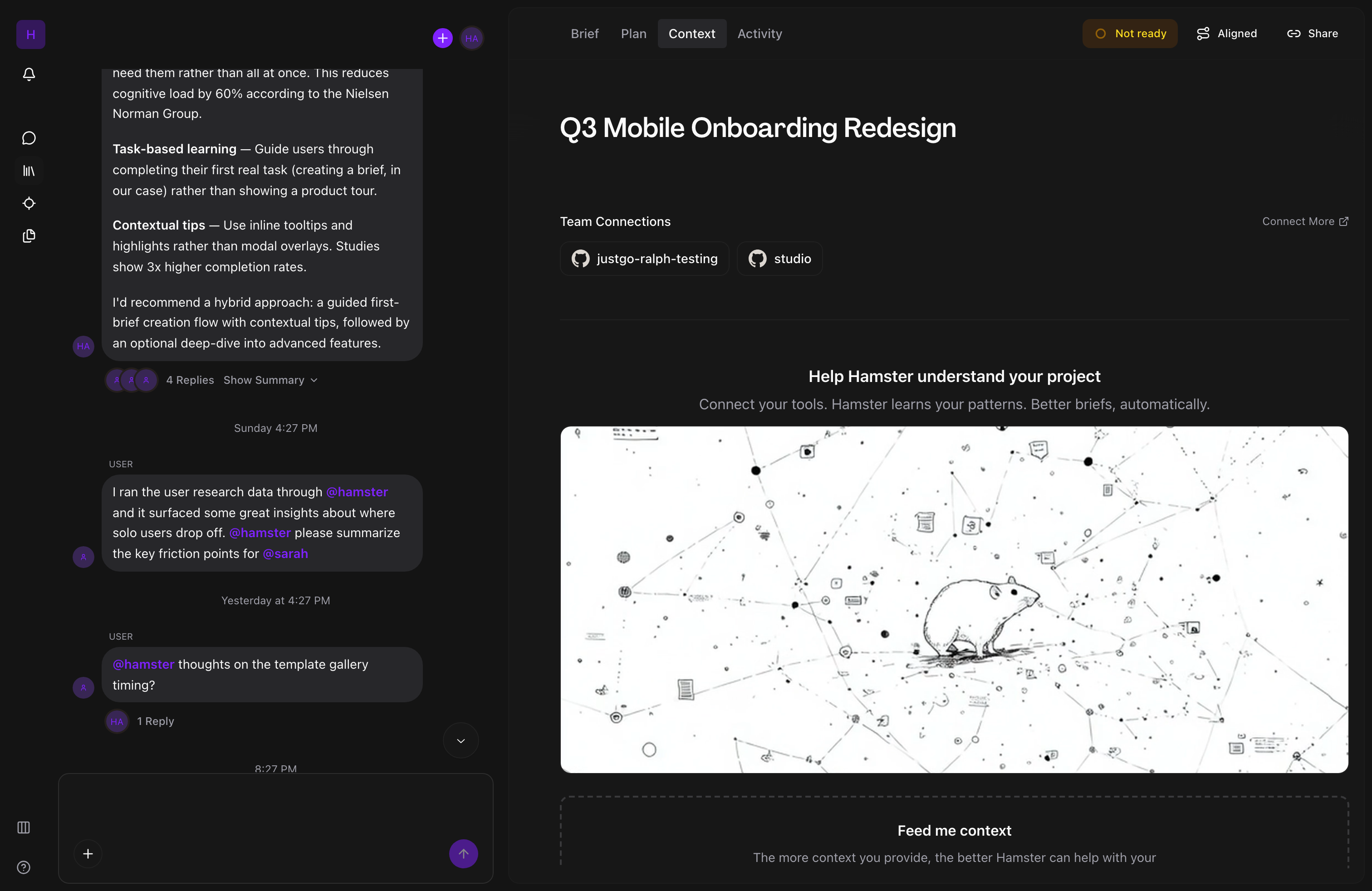 Context documents view showing attached files and URLs