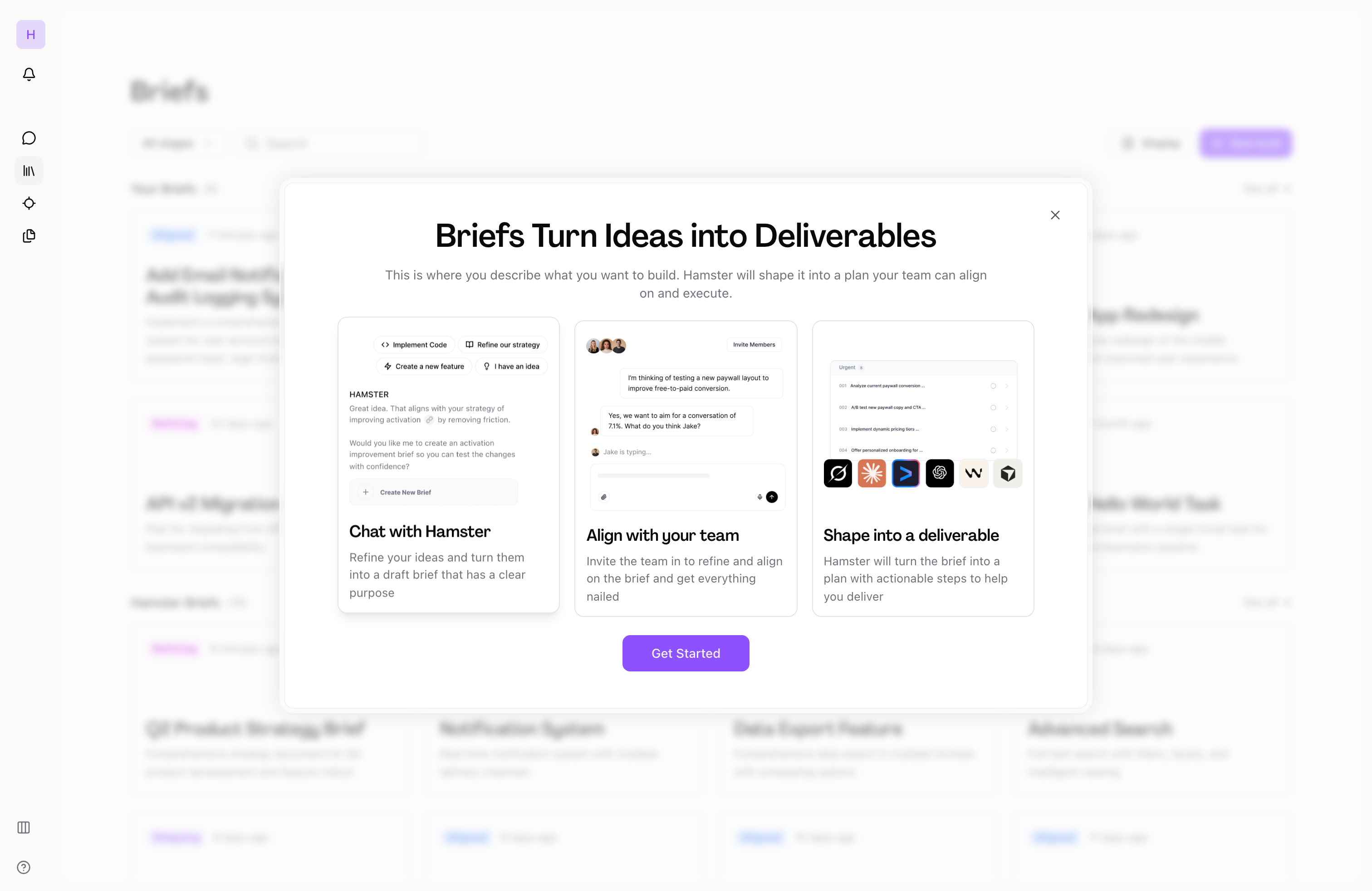 Briefs list in Hamster Studio