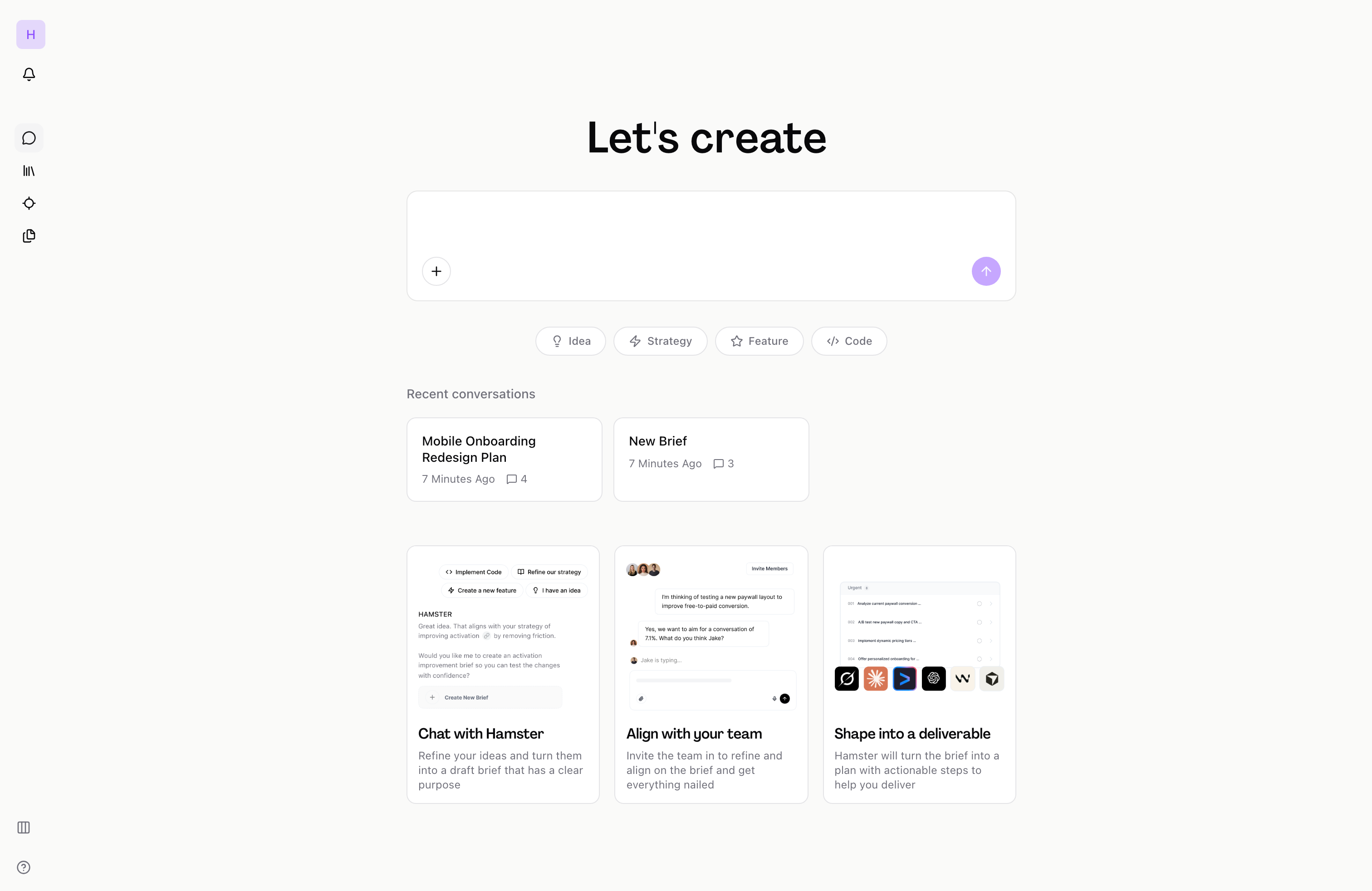 New conversation view showing the chat interface