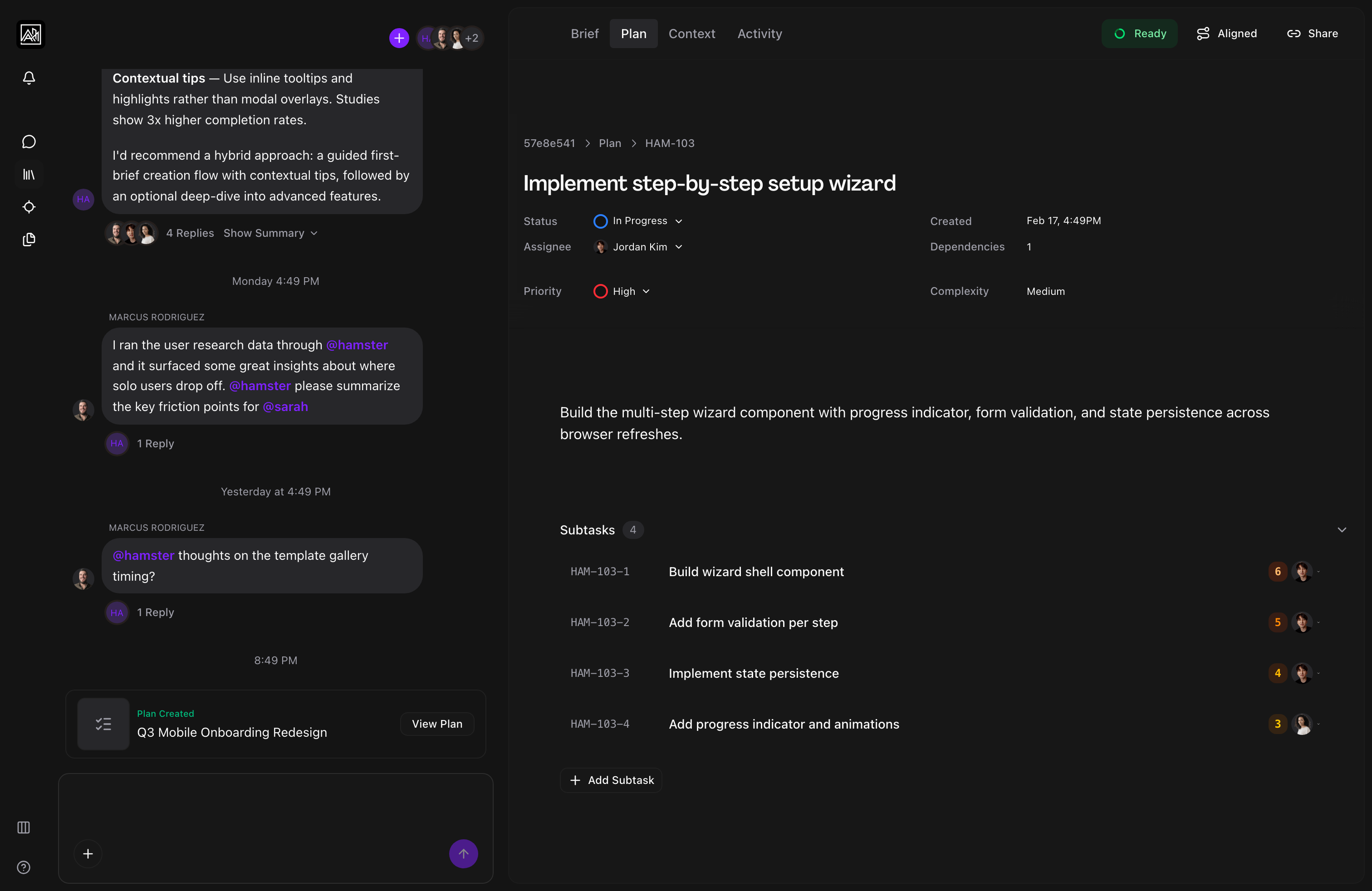 Subtask detail view in Hamster Studio