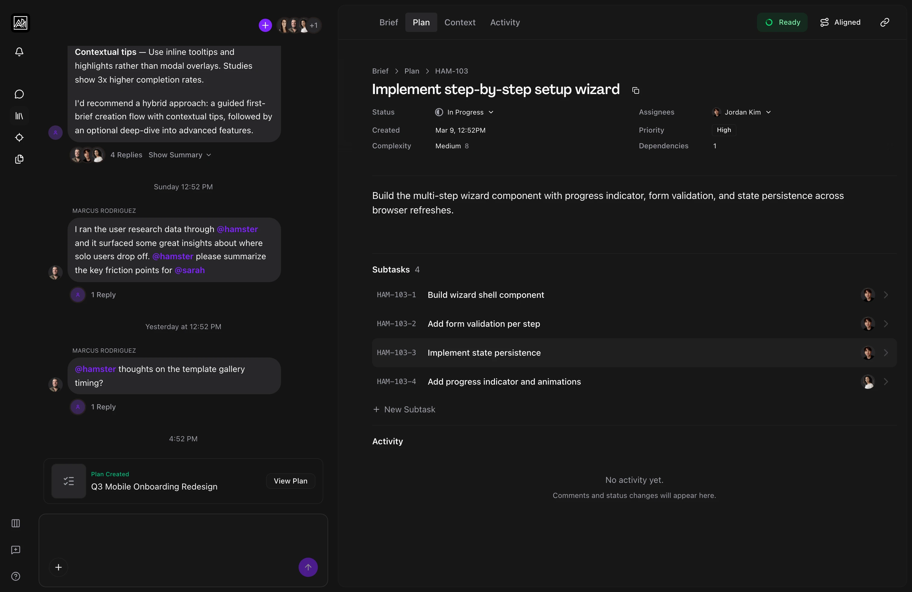 Subtask detail view in Hamster Studio