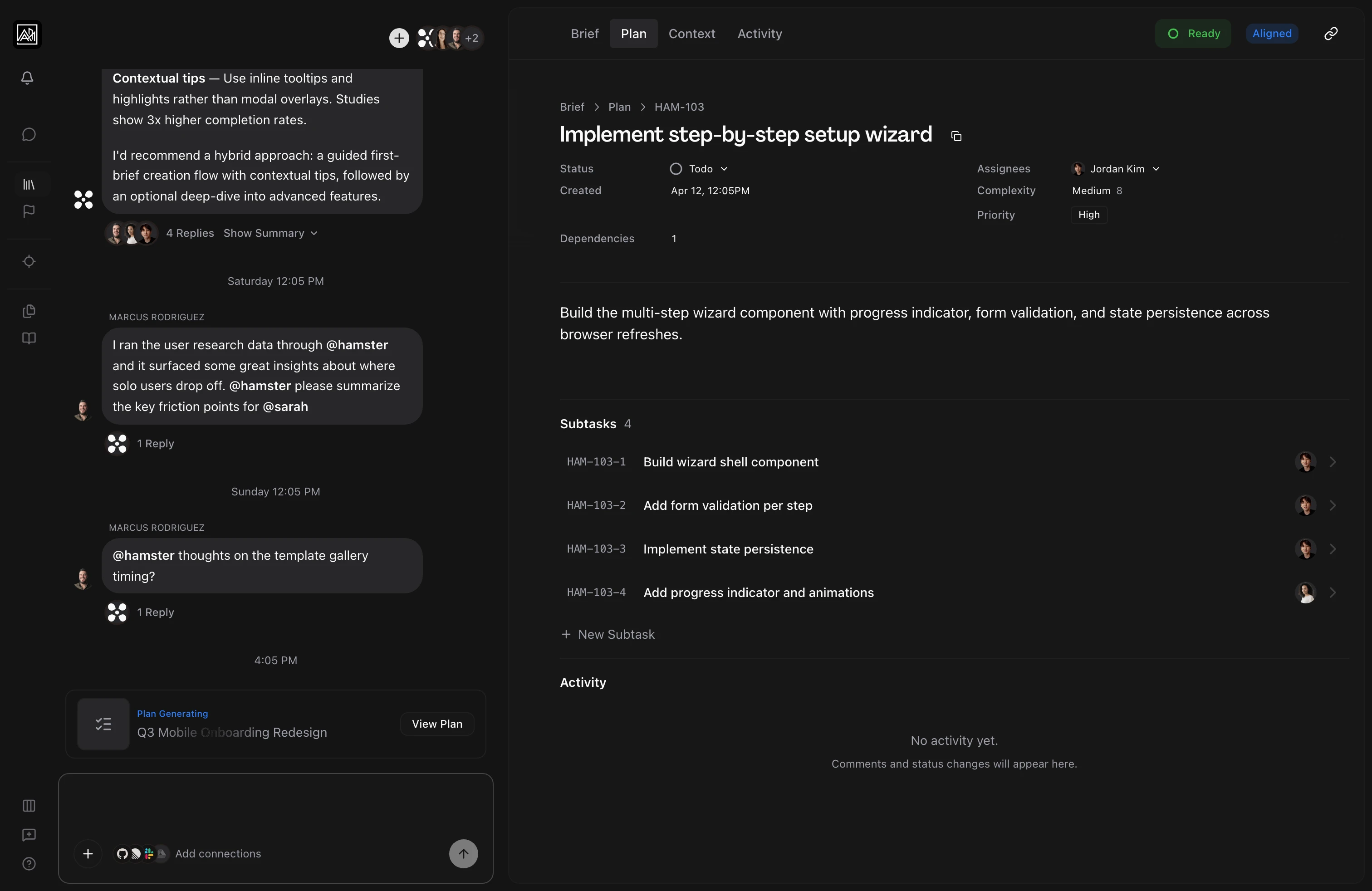 Subtask detail view in Hamster Studio