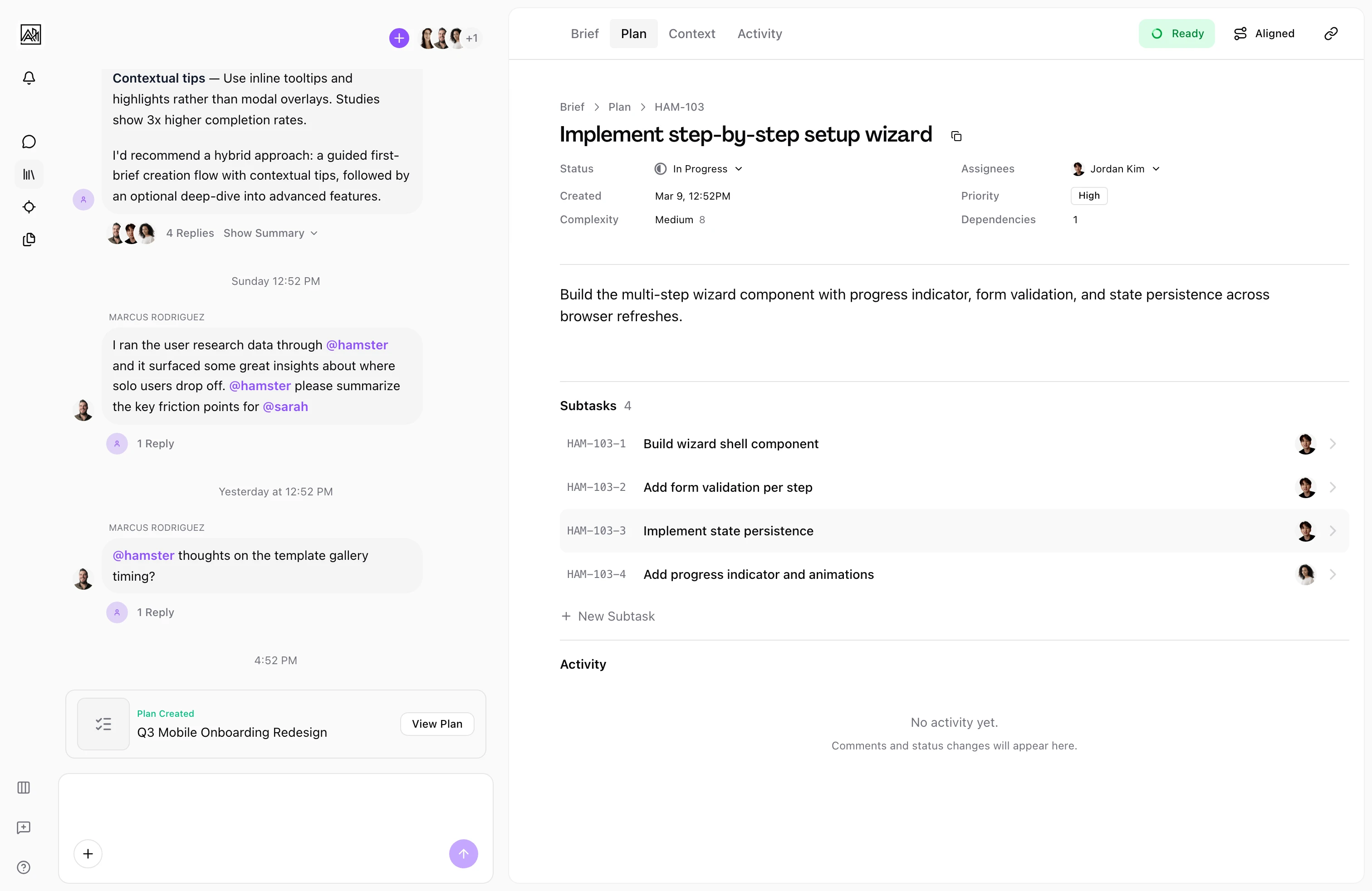 Subtask detail view in Hamster Studio