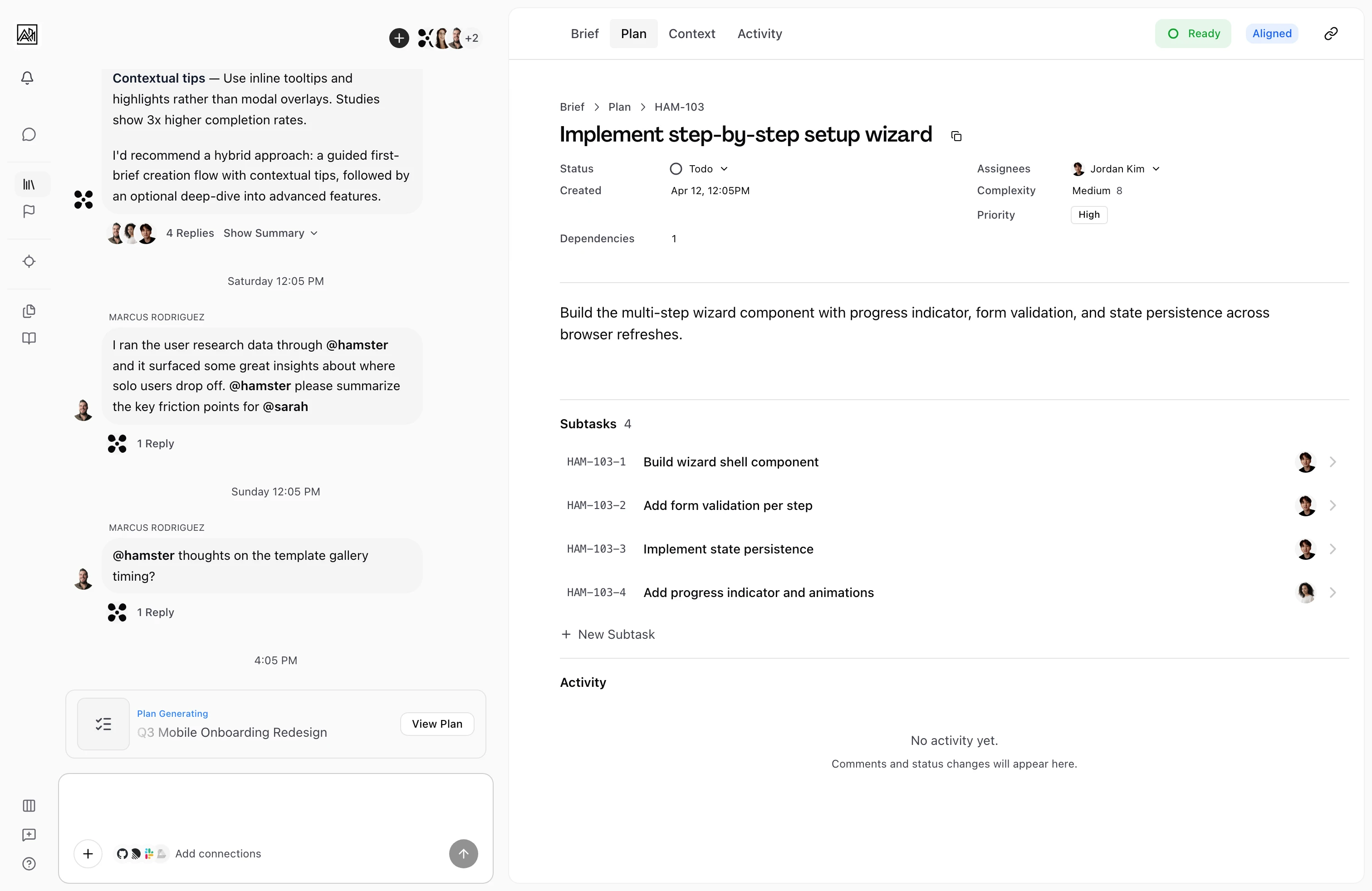 Subtask detail view in Hamster Studio